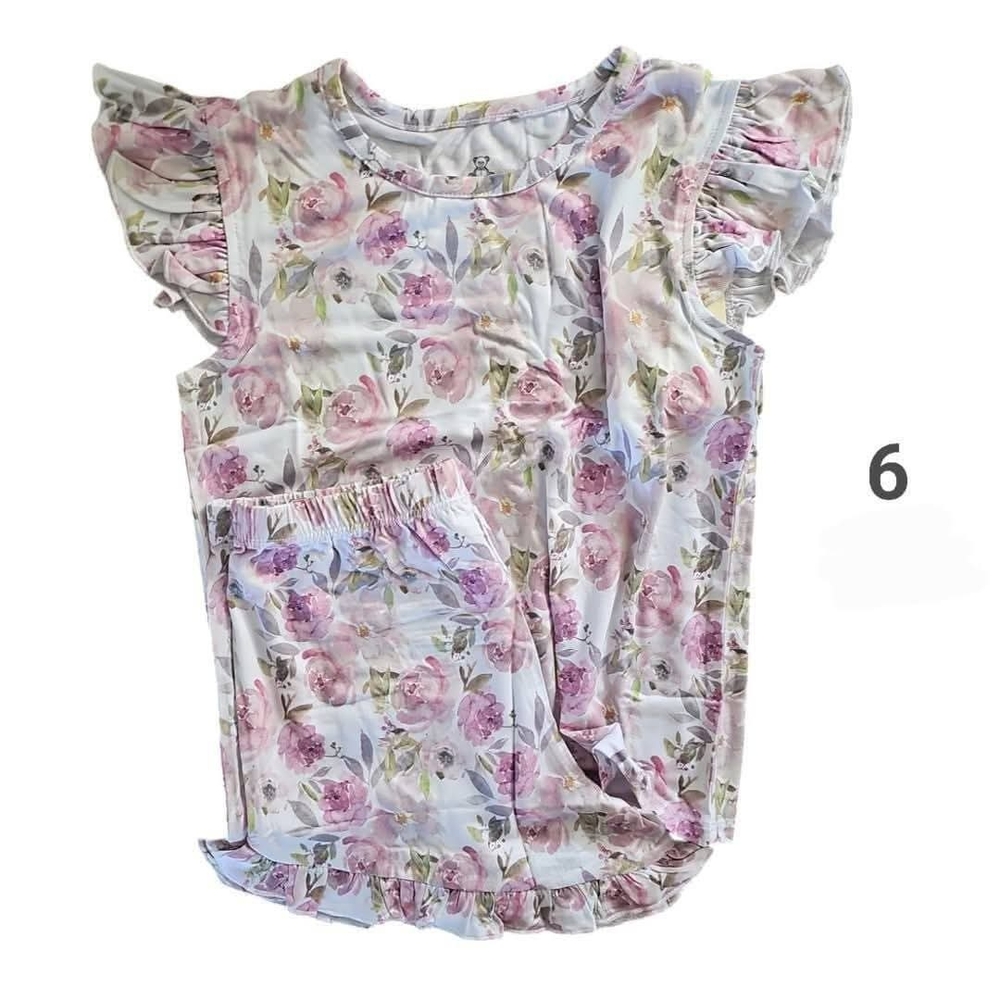 Floral Ruffle Sleeve Top and Shorts Set